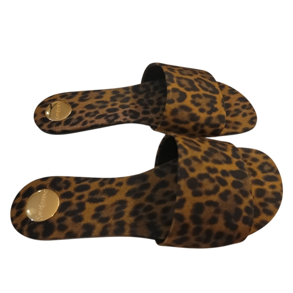 NWT $800 SAINT LAURENT Carlyle Slides in Leopard Grosgrain 8 B / 38 EU - Picture 10 of 13